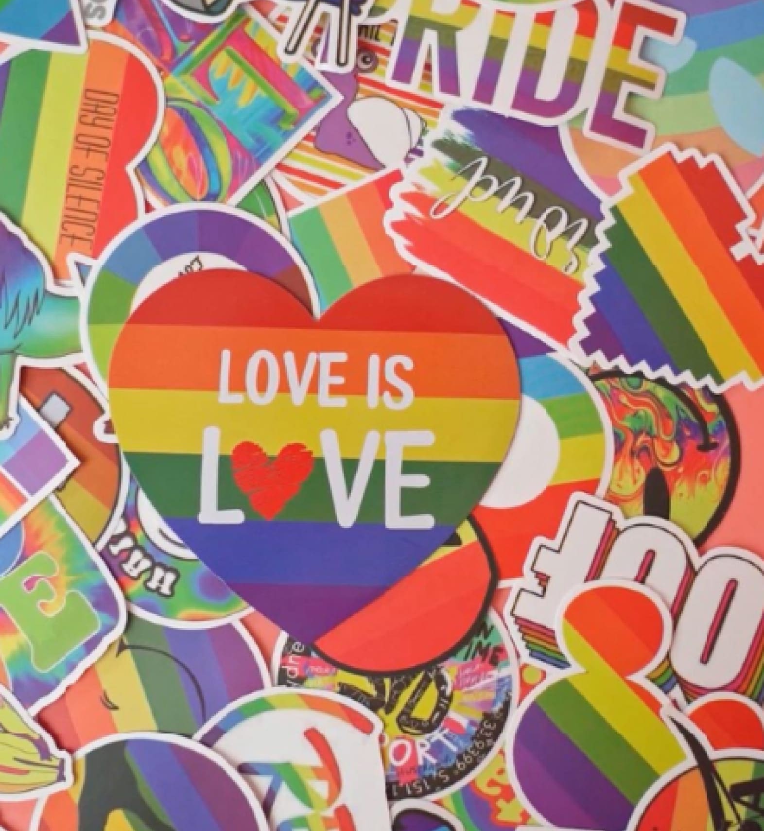 Colourful illustration of LGBTTQA+ flags and hearts
