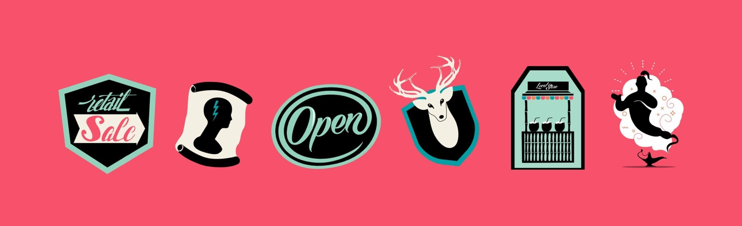 Retail Design Playbook illustrations on a bright pink background, showcasing expert store layout and visual merchandising strategies.