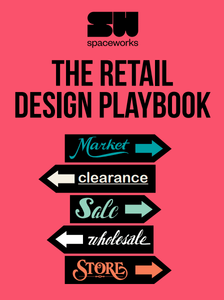 Retail Design Playbook illustration on a bright pink background, showcasing expert store layout and visual merchandising strategies
